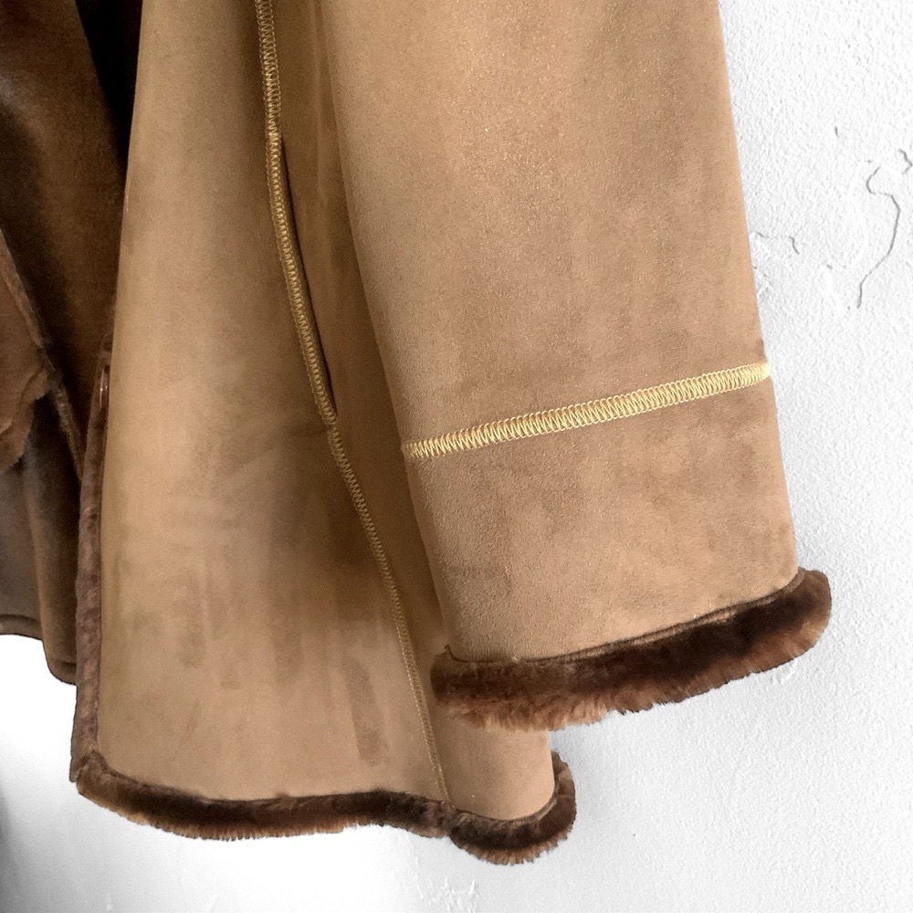 Dennis Basso VTG Faux Suede / Fur Mid-Length Brown Coat Jacket Womens Size Large - Picture 11 of 16